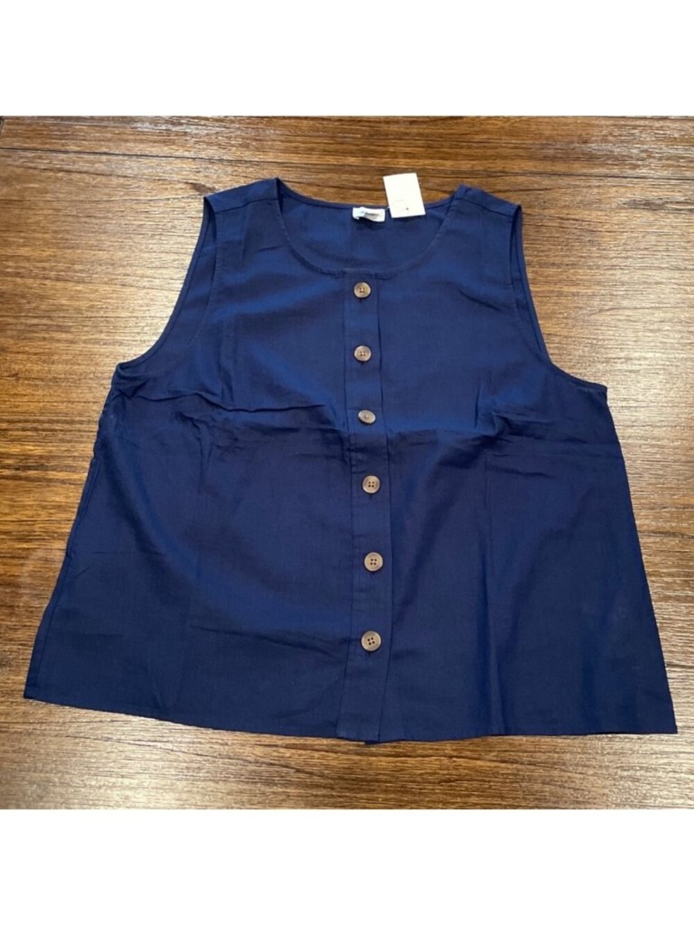 NWT J.Crew Factory Shell Tank Top Sz L Navy Linen-Blend Button-Front Lightweight